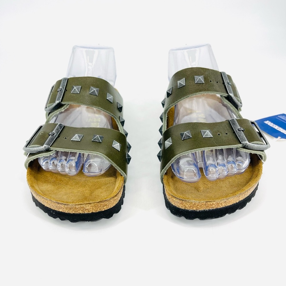 🔥RARE Birkenstock Arizona Stud Rivet Sandal 38 Olive Khaki Green PunkRock Unisex - Picture 6 of 12